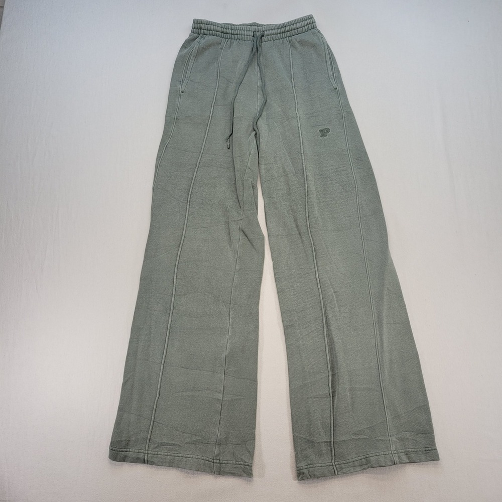 PINK Victoria's Secret Sweatpants Women XS Green Wide Leg Pintuck Fleece